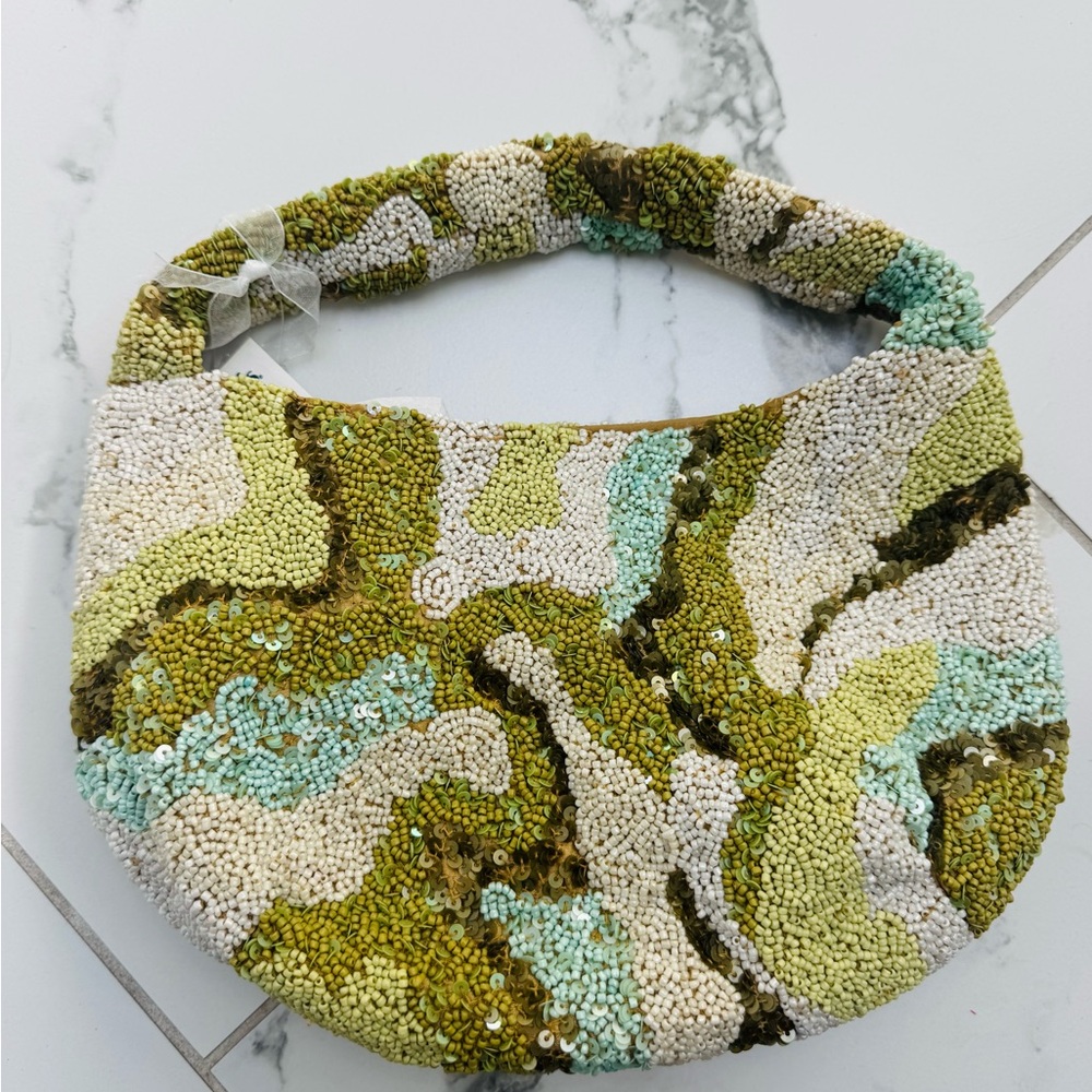 Viral TikTok Beaded Bag Green and Cream NWT